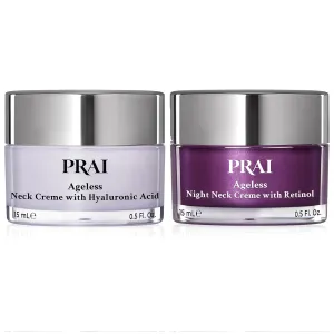 PRAI Beauty Ageless Day & Night Neck Kit | 1 Throat & Decolletage Day Creme and 1 Throat & Decolletage Night Creme | Skin Tightening Cream Set for Instantly Ageless Neck