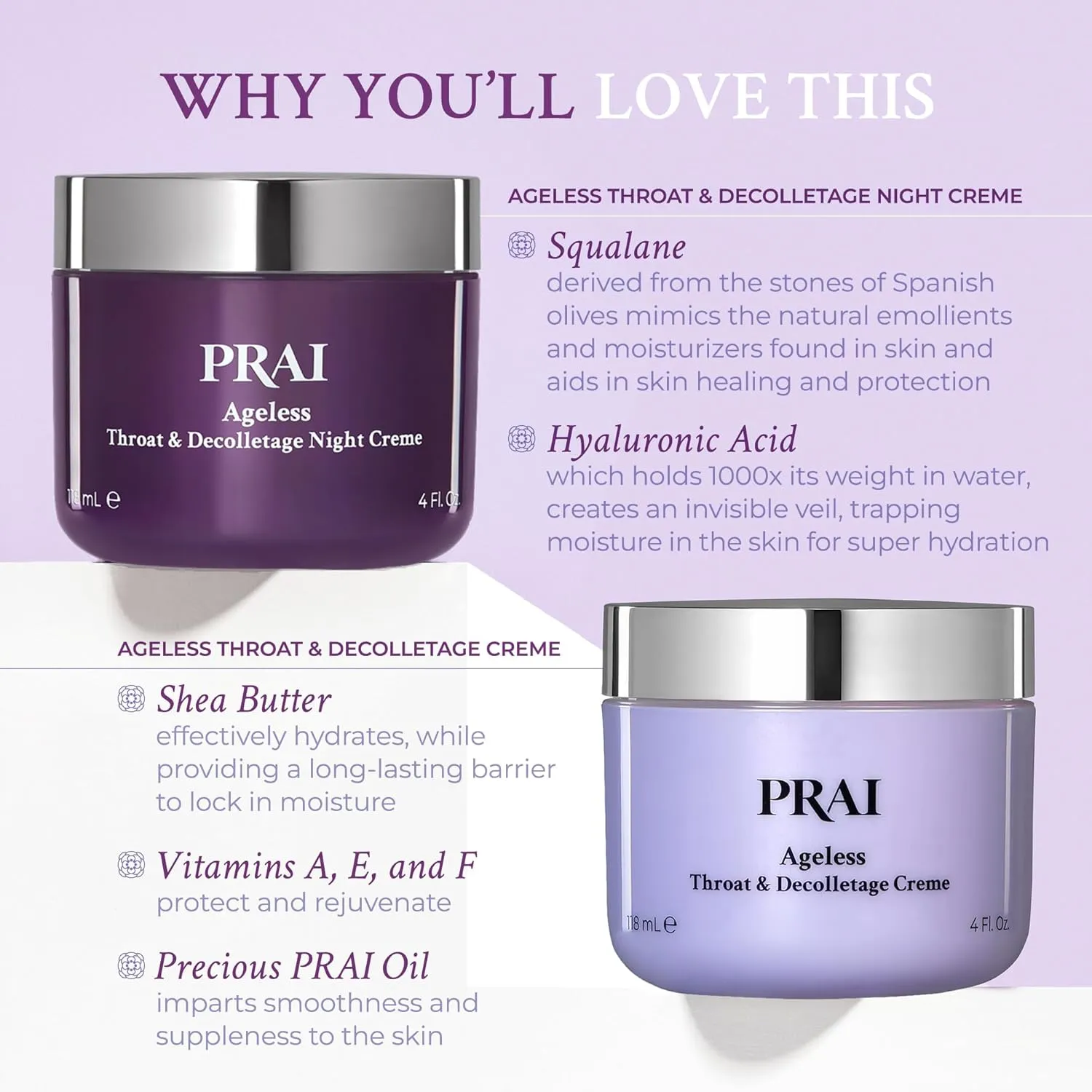 PRAI Beauty Ageless Day & Night Neck Kit | 1 Throat & Decolletage Day Creme and 1 Throat & Decolletage Night Creme | Skin Tightening Cream Set for Instantly Ageless Neck