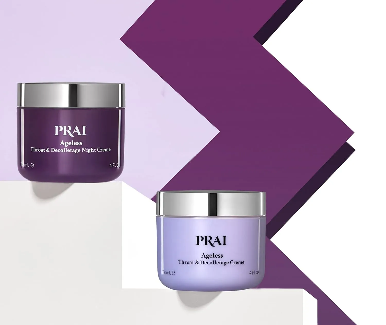 PRAI Beauty Ageless Day and Night Neck Creme Set | 1 Throat & Decolletage Day Creme and 1 Throat & Decolletage Night Creme | Skin Tightening Cream Set for Instantly Ageless Neck | 1.7 Oz Each