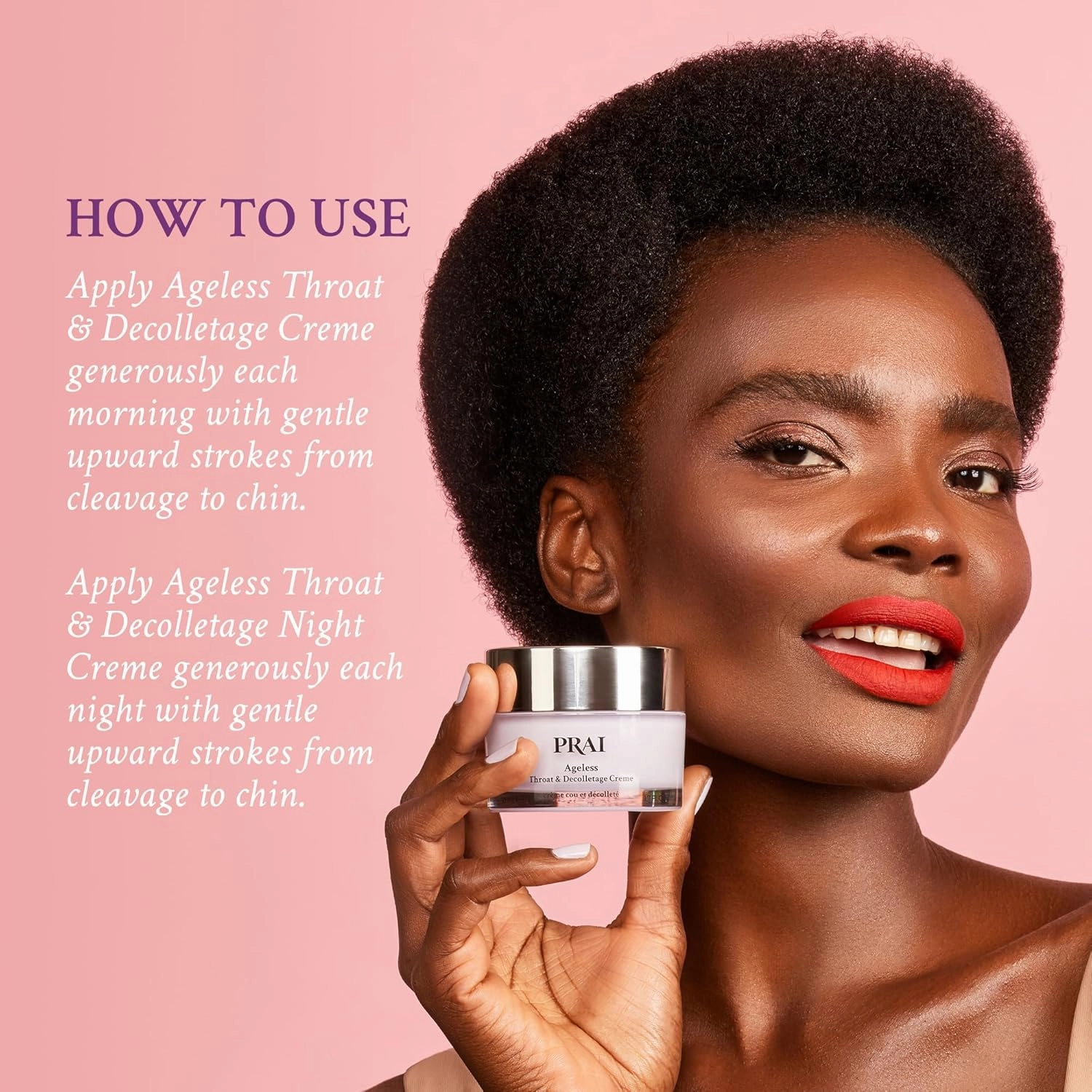 PRAI Beauty Ageless Day and Night Neck Creme Set | 1 Throat & Decolletage Day Creme and 1 Throat & Decolletage Night Creme | Skin Tightening Cream Set for Instantly Ageless Neck | 4.0 Oz Each