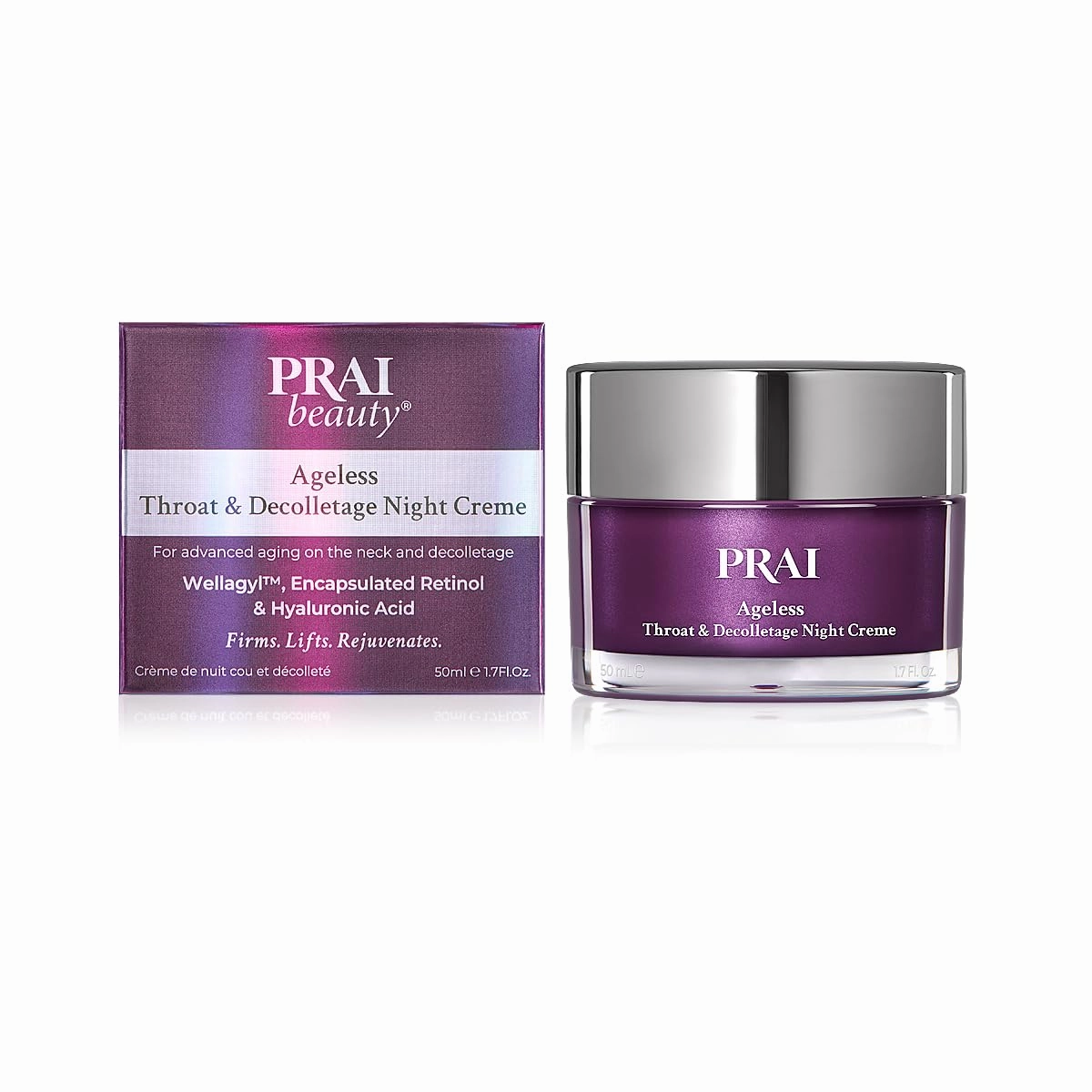 PRAI Beauty Ageless Throat & Decolletage Night Creme | Neck Firming Cream For Overnight Use | Cruelty & Paraben-Free Neck Tightening Cream with Retinol | Neck Cream for Tightening and Firming | 1.7 Oz