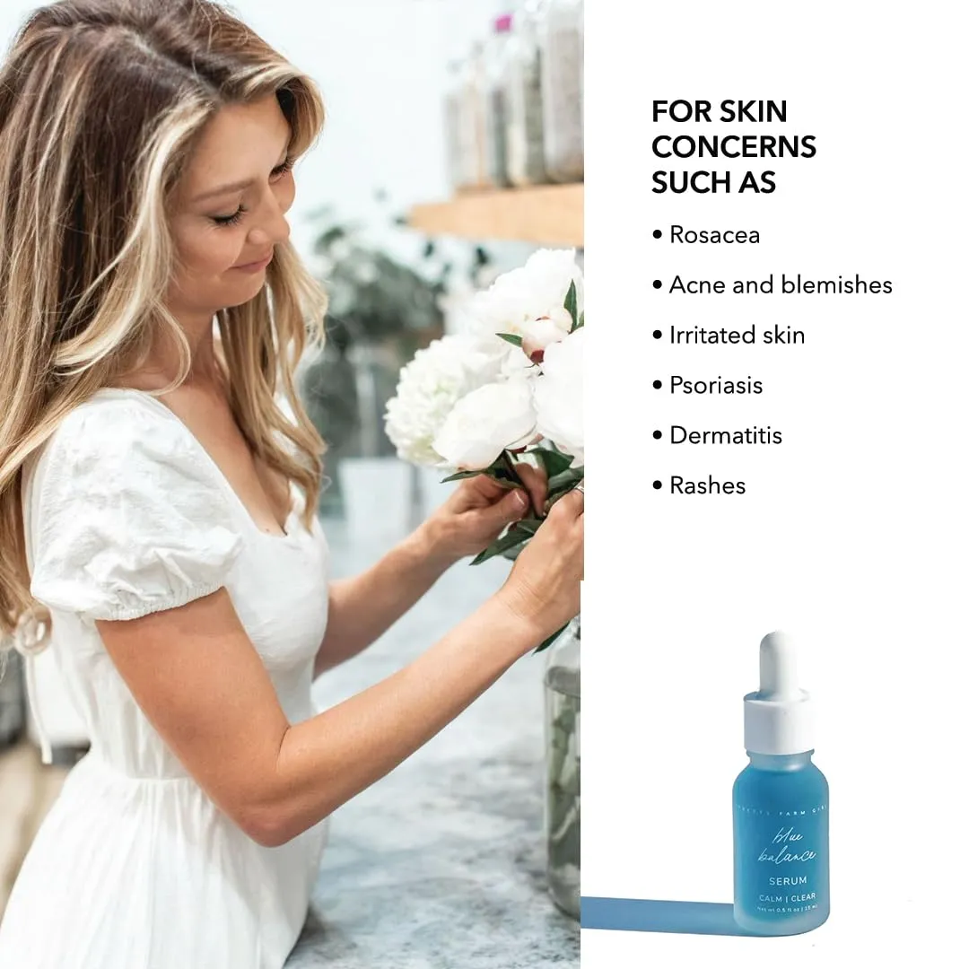 Pretty Farm Girl Blue Balance Serum – Calming Facial Serum with Blue Tansy and Chamomile – Lightweight Hydrating Formula for Redness and Irritation – All Skin Types - 0.5 oz