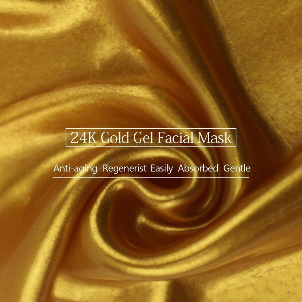 Professional 24k Gold Collagen Gel Facial Masks with Hyaluronic Acid for Tightening, Brightening, Anti Aging, Firming and Hydrating / Pack of 10 Masks