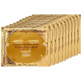 Professional 24k Gold Collagen Gel Facial Masks with Hyaluronic Acid for Tightening, Brightening, Anti Aging, Firming and Hydrating / Pack of 10 Masks