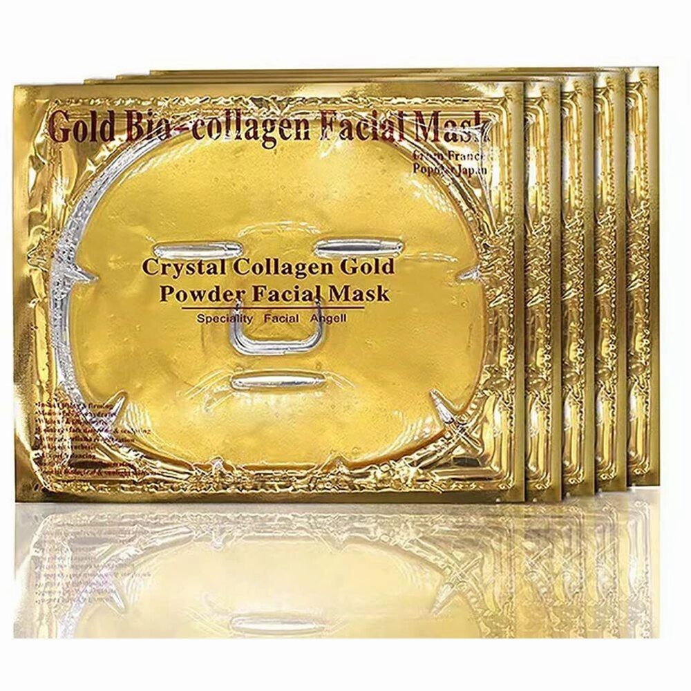 Professional 24k Gold Collagen Gel Facial Masks with Hyaluronic Acid for Tightening, Brightening, Anti Aging, Firming and Hydrating / Pack of 10 Masks