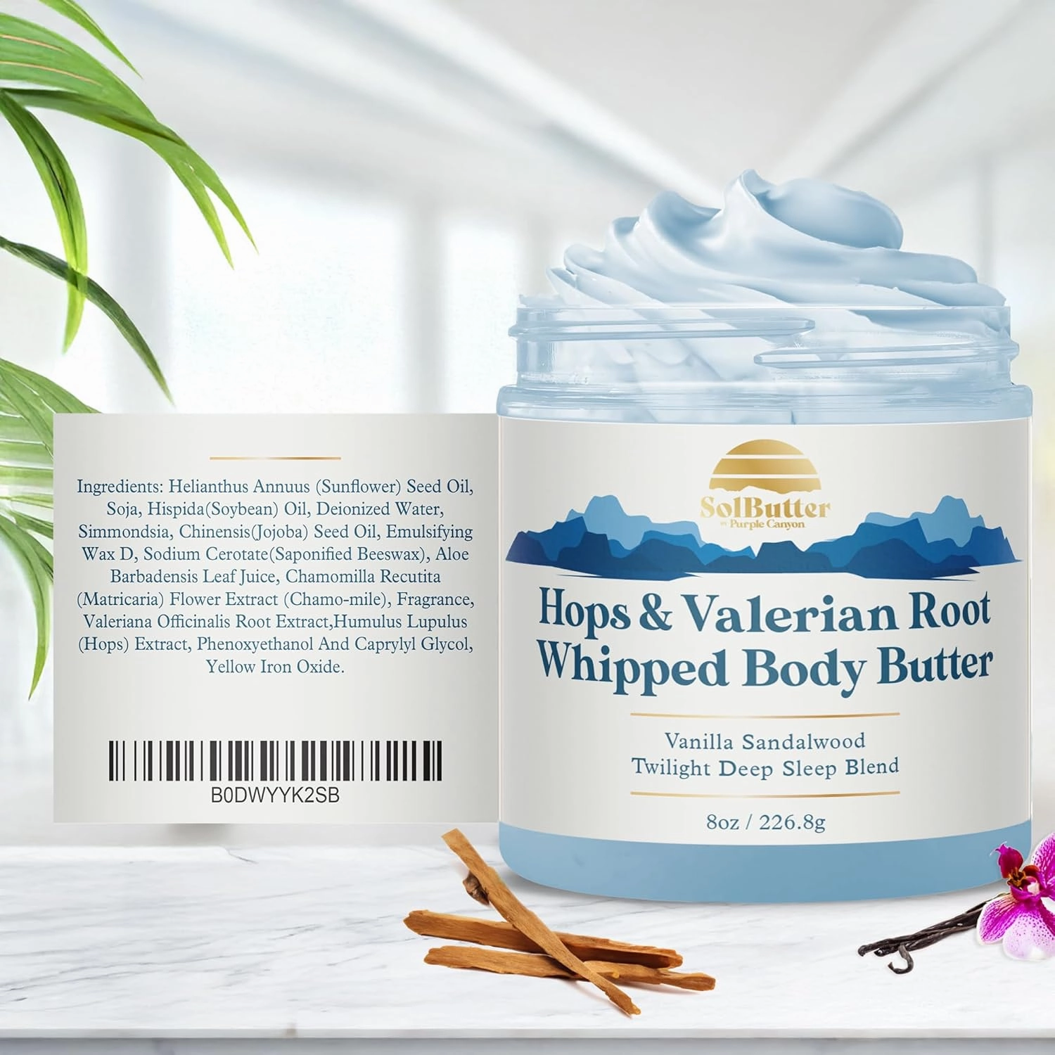 PURPLE CANYON New Look Twilight Whipped Body Butter 8oz | Relaxing Vanilla Sandalwood Scent for Deep Sleep | Natural Skin Care with Hops & Valerian Root