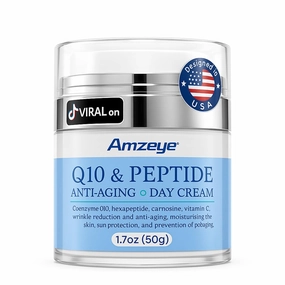 Q10 Peptide Anti Aging Face Cream for Women – Day Moisturizer with Retinol, Collagen, Hyaluronic Acid & Vitamin C – Firming & Wrinkle Cream for Face, Made in USA – 1.7oz