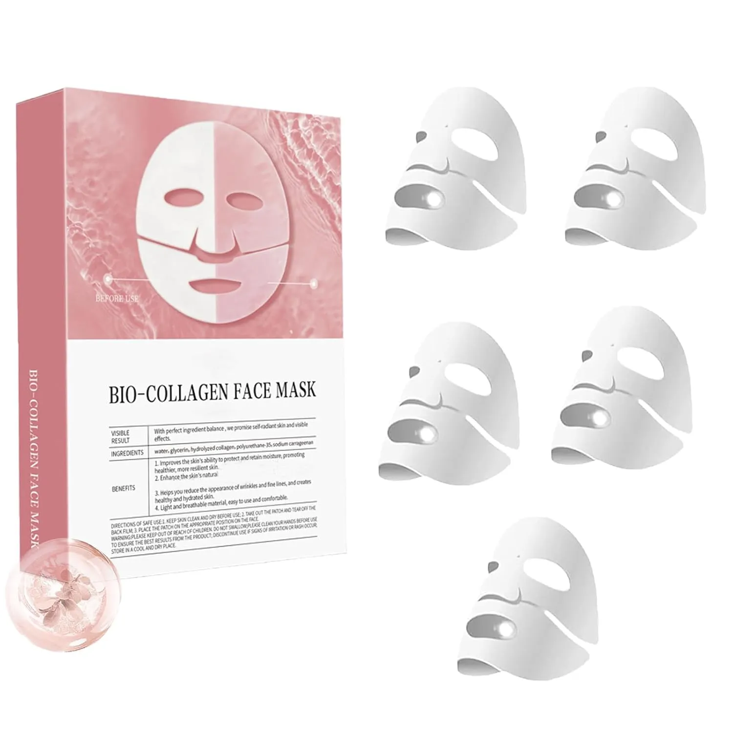 Quasibio Collagen Face Mask Overnight, Bio Collagen Face Mask, Deep Hydrates and Moisturizes, Suitable for All Skin Types (5pcs)