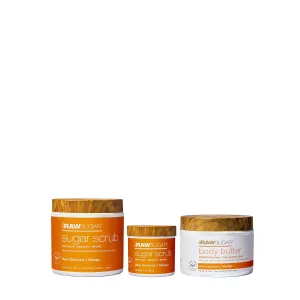 Raw Sugar Raw Coconut   Mango Body Scrub & Body Butter Bundle, Body Care for Dry Skin, Exfoliate and Moisturize, Body Ritual Home   Travel Coconut, Formulated without Sulates and Parabens