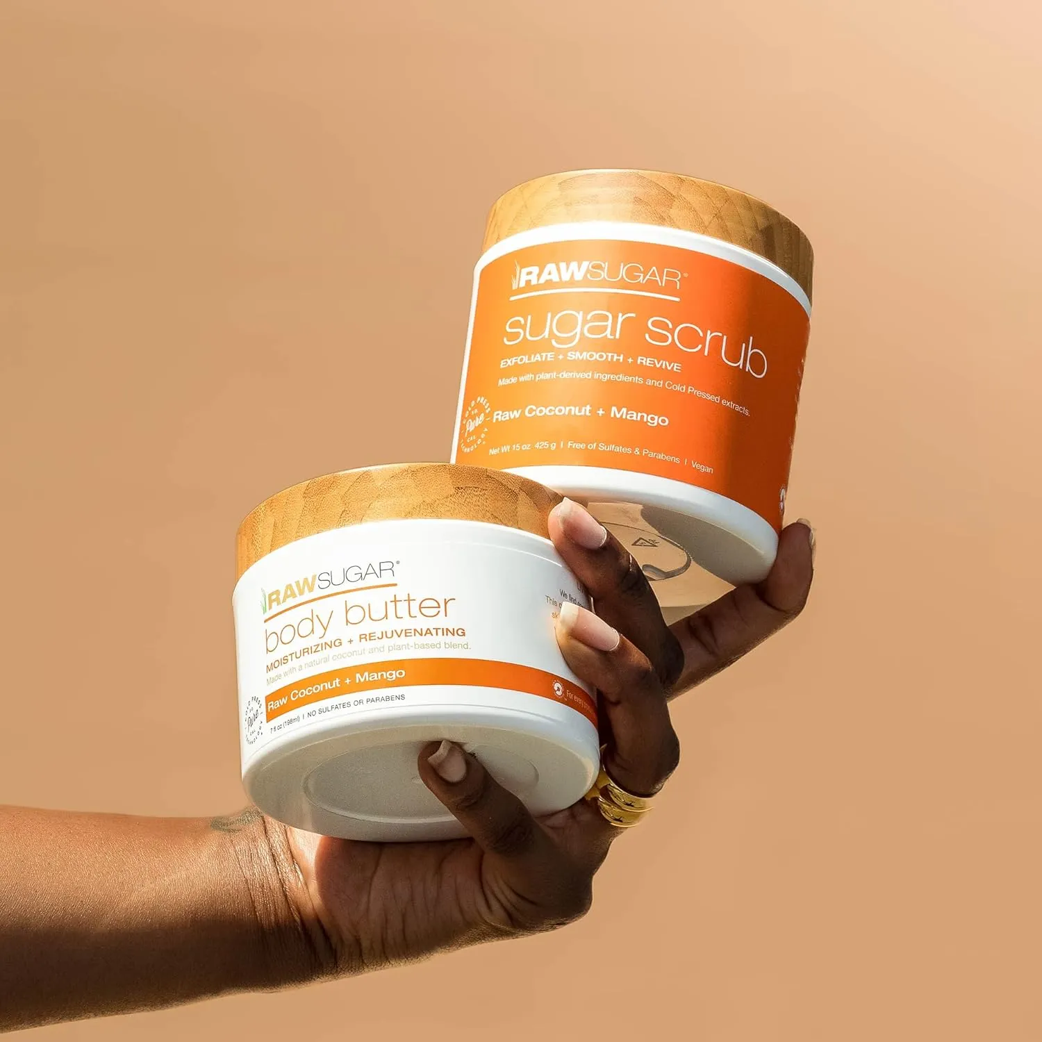 Raw Sugar Raw Coconut   Mango Body Scrub & Body Butter Bundle, Body Care for Dry Skin, Exfoliate and Moisturize, Body Ritual Home   Travel Coconut, Formulated without Sulates and Parabens