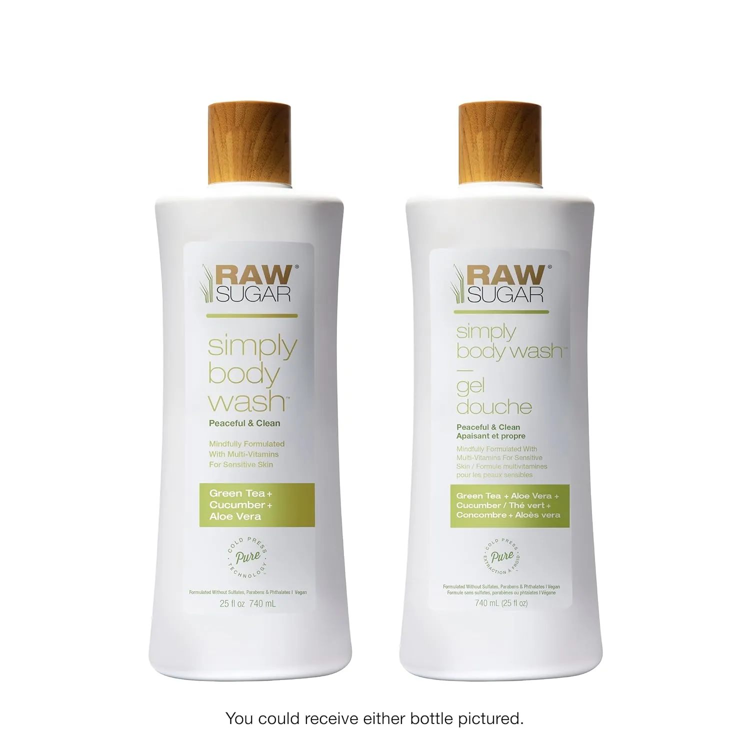 RAW SUGAR Sensitive Skin Simply Body Wash - Green Tea   Cucumber   Aloe Vera, Moisturizing & Brightening Bath & Shower Gel, Sulfate-Free, Paraben-Free & Vegan (Pack of 3)