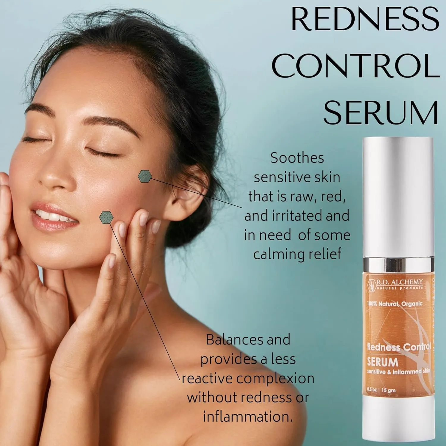 RD Alchemy - 100% Natural & Organic Redness Control Serum - Chamomile and Lavender Calm & Soothe Heat and Irritation - Great for Calming Red, Irritated, or Swollen Skin
