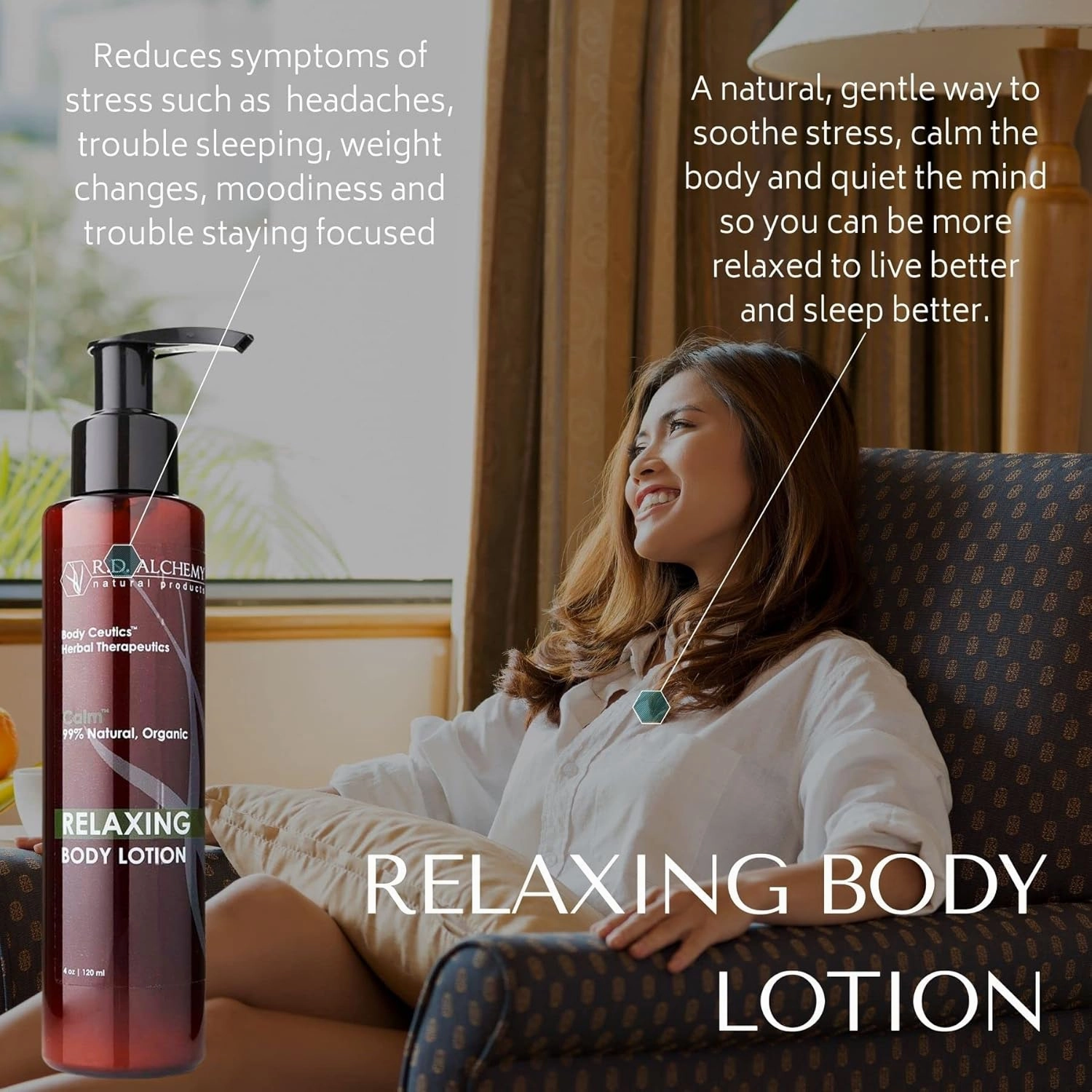 RD Alchemy - Natural & Organic Relaxing Body Lotion with Aromatherapy Stress Relief and Sleep Benefits. Lavender Essential Oil, Kava Kava, Skullcap, & more calm the body, & quiet the mind