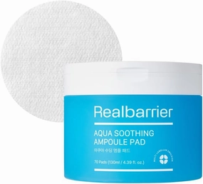 Real Barrier Aqua Soothing Ampoule Pad, 70 Pads, Cooling Soothing Facial Pad Mask for Redness Relief, Skin Barrier Repair Face Moisturizer with Hyaluronic Acid for Sensitive Dry Skin, Korean Skincare