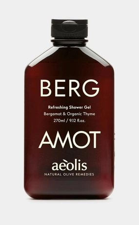 Refreshing Shower Gel with Bergamot and Organic Thyme, All-Natural Olive Oil Extract from Greece, Cleanses and Energizes, for Men and Women, 270 mL (9.12 Fl Oz)