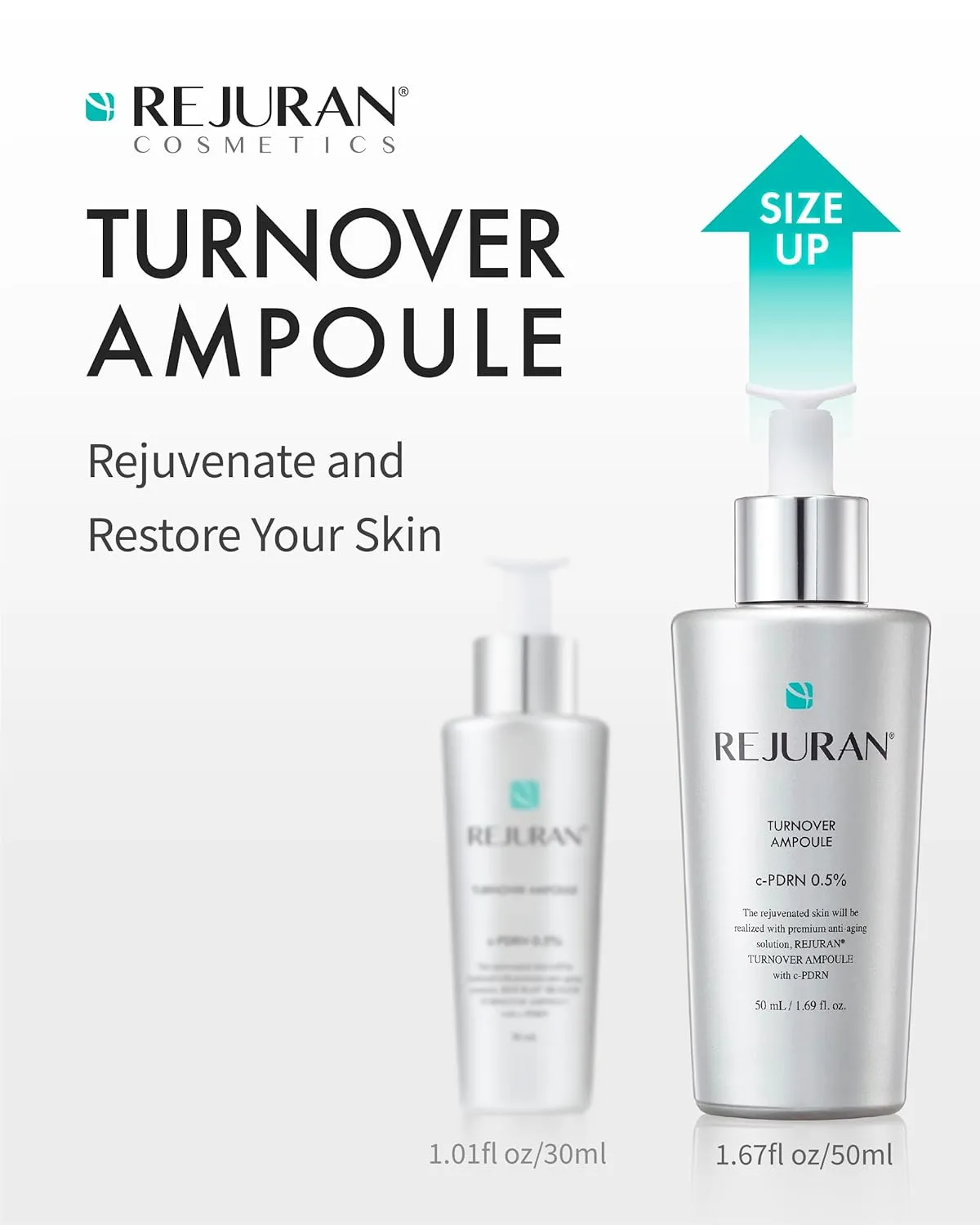 REJURAN® Turnover Ampoule, c-PDRN® (Larger Size) – Original Salmon DNA PDRN Face Serum for Firming, Hydrating, Radiant Glass Skin with Visible Anti-Aging Results. Korean Skin Care (1.69 fl oz)