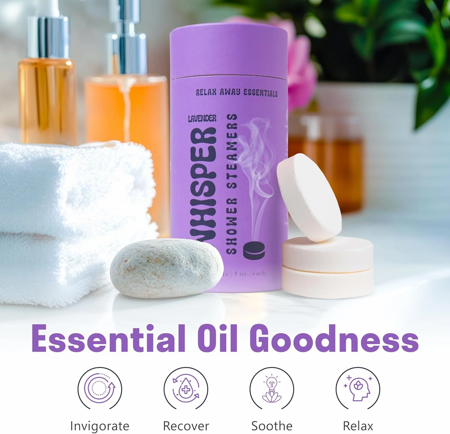 Relax Away Whisper Shower Steamers 6 Pack - Lavender Infused Aromatherapy - Moonlit, Dreamy, Misty Clouds, Mystic Woods, Serene, Soothe - Calming & Soothing - Convenient Packaging, Great Gift