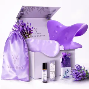 Relaxation Set: Weighted 22MM 100% Natural Silk Eye mask with Lavender & Flax Seeds, Shoulder & Neck Relaxor, Lavender Essential Oil roll-on Dried Aromatherapy sachets Gift Box Meditation