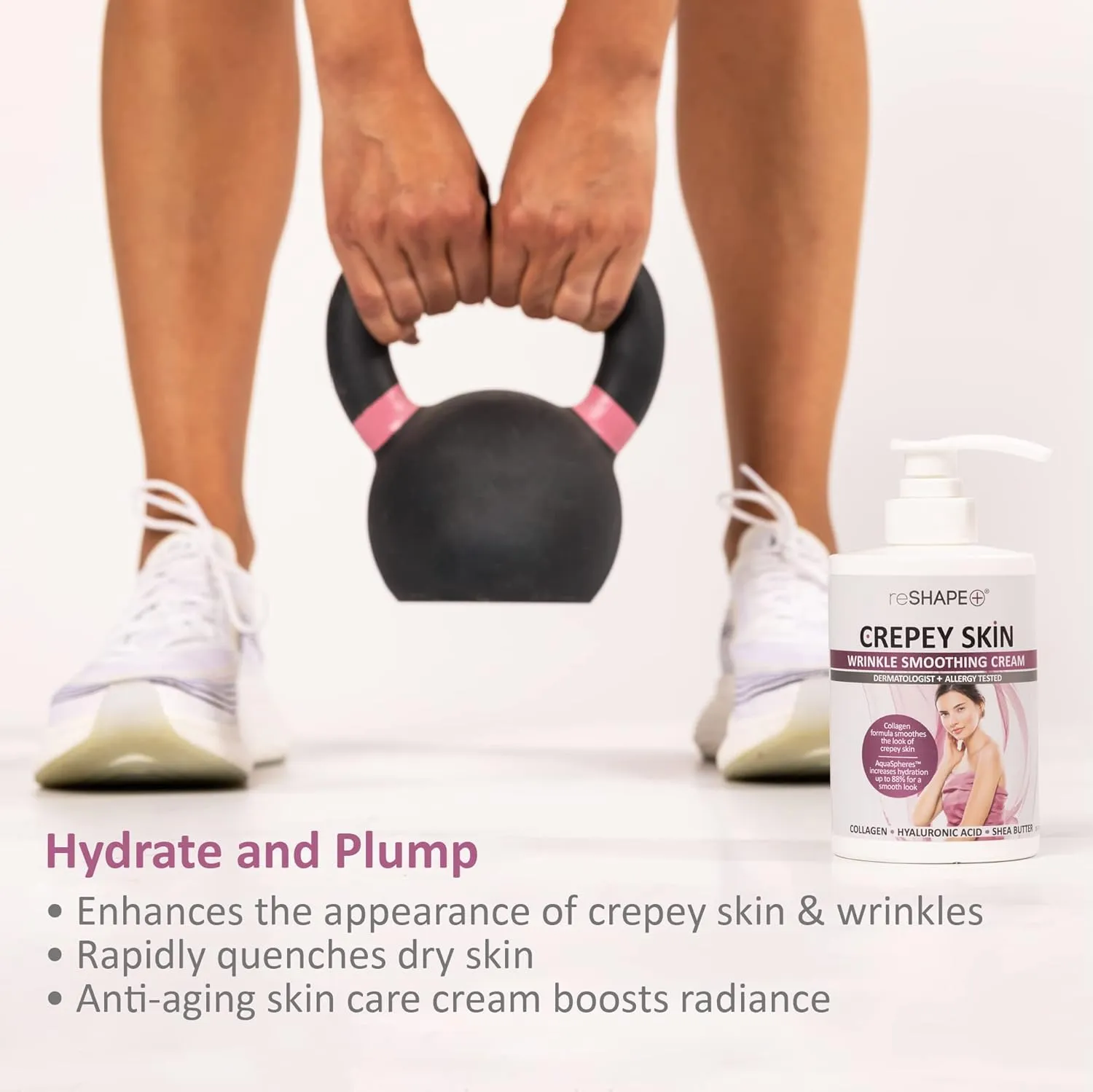 Reshape  Crepey Skin Treatment Cream Wrinkle Smoothing Lotion Anti Aging Skin Care Moisturizer For Face, Arms, Neck, & Body W/Collagen & Hyaluronic Acid To Plump Sagging Skin, 15 Fl Oz (Pack of 2)