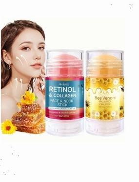 Retinol Collagen Face & Neck Stick and Bee Venom Cream Hydrating & Rejuvenating Skin Care Duo for All Skin Types - Moisture Lock, Easy Absorption 40g each