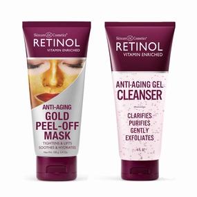 Retinol Gold Peel-Off Mask - Tightens, Lifts, Soothes & Hydrates Skin Anti-Aging Gel Cleanser - Gently Cleans Impurities From Pores & Exfoliates for Soft, Smooth Skin.