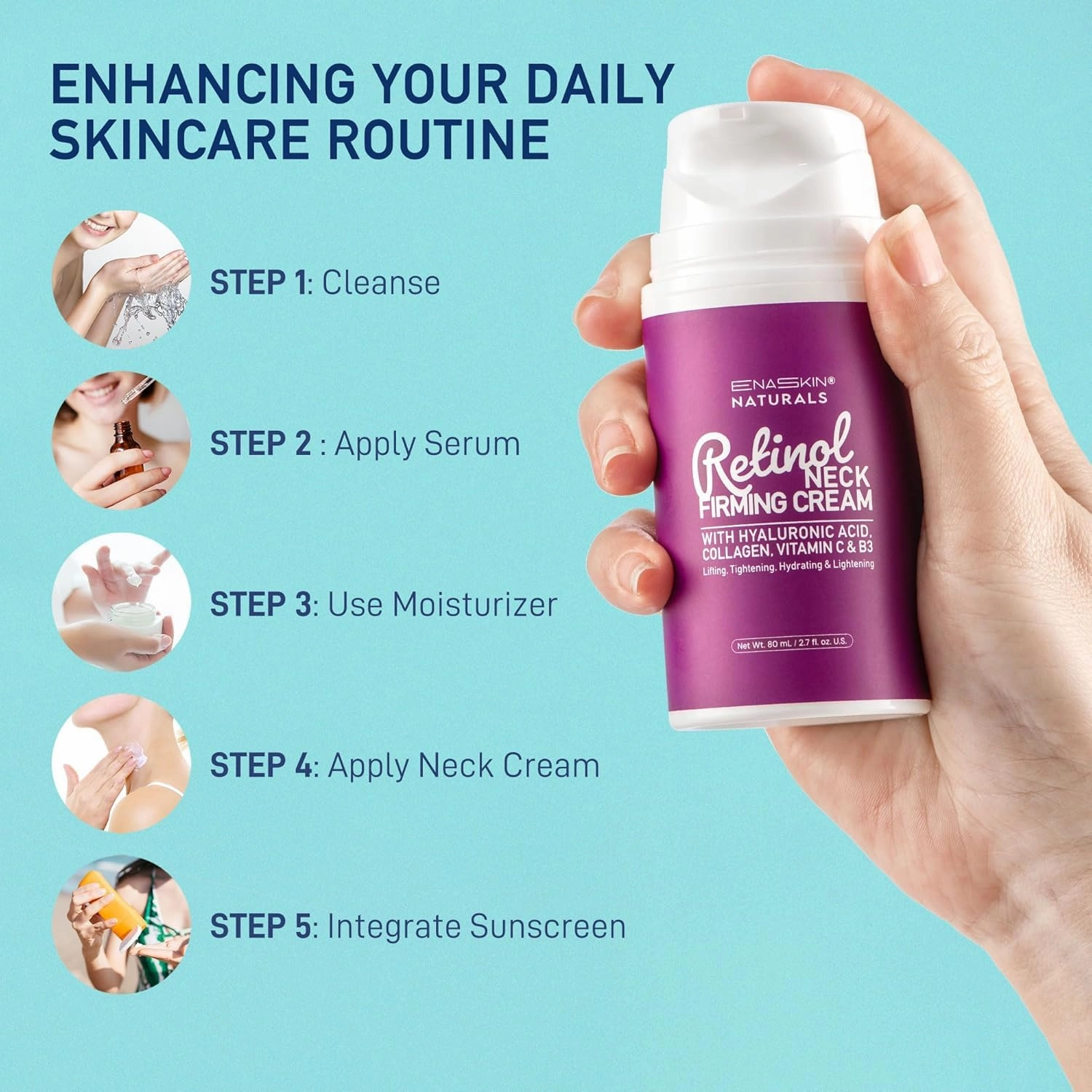 Retinol Neck Firming Cream: Advanced Face Tightening and Lifting Cream with Hyaluronic Acid, Collagen and Vitamin - Tightening Wrinkles, Firming Sagging Skin on Face, Neck, Décolleté - 2.7 Oz