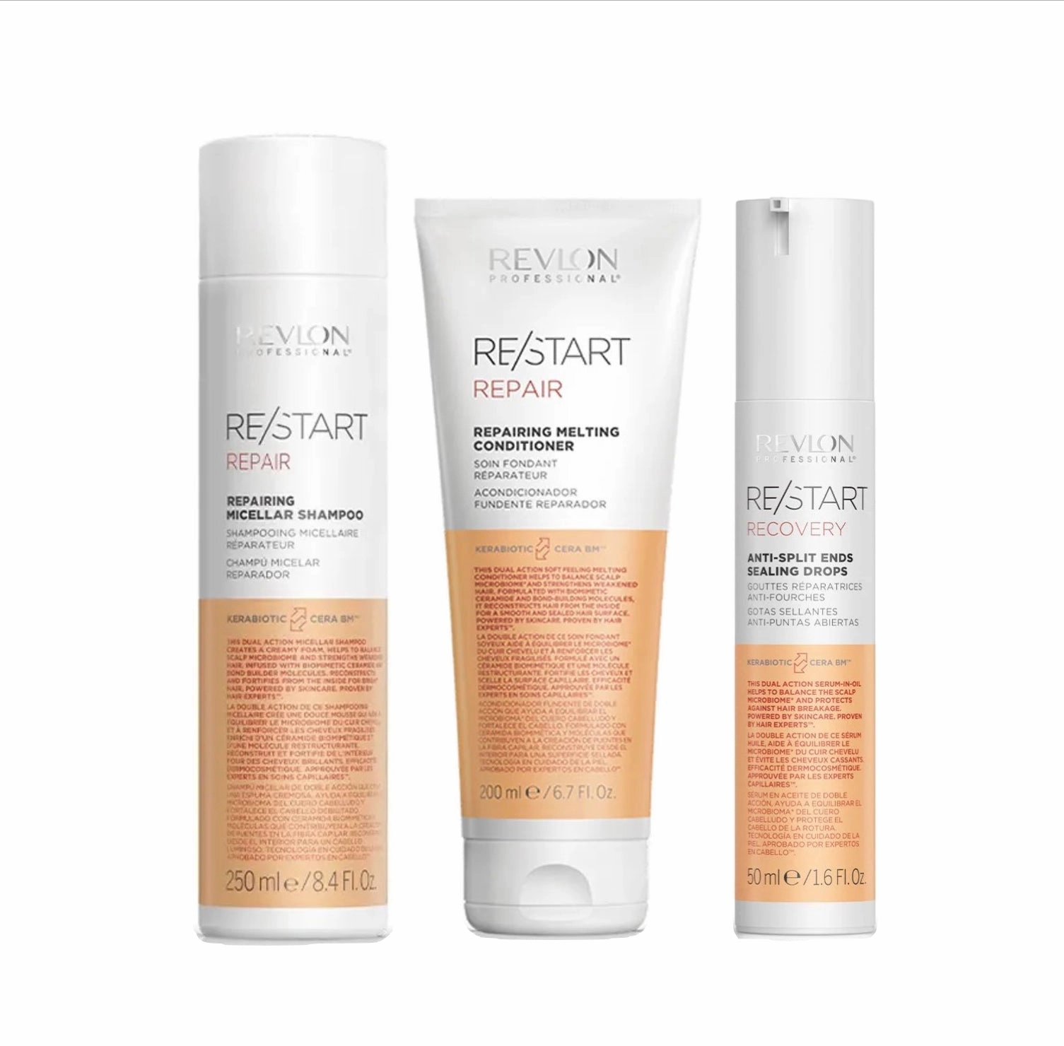 REVLON PROFESSIONAL RE/START™ REPAIR MICELLAR SHAMPOO 250ml & REPAIRING MELTING CONDITIONER 200ml & ANTI-SPLIT SEALING DROPS 50ml TRIO