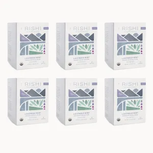 Rishi Tea Lavender Mint Herbal Tea - Organic, Caffeine Free Sachet Bags, Calming Lavender with Peppermint & Sage - 15 Count (Pack of 6)