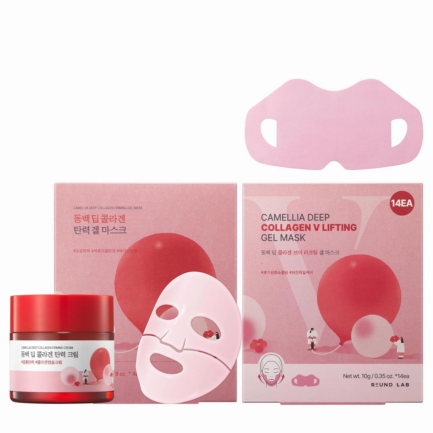 ROUND LAB Camellia Deep Collagen Firming Cream   Camellia Collagen Mask 4ea   Camellia Deep Collagen V Lifting Gel Mask 14ea, Smooth&Firm Skin, Pore Tightening, Korean Skincare