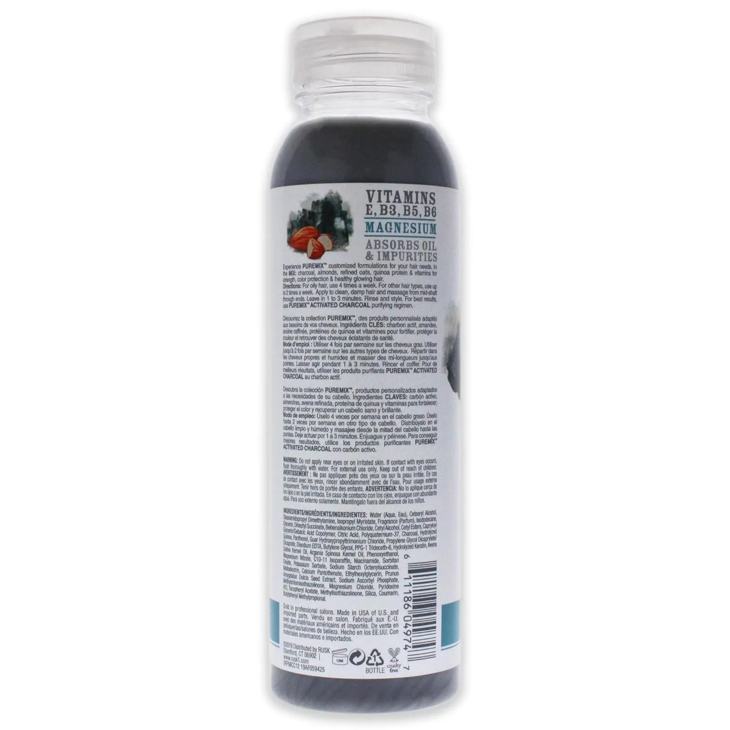 RUSK Puremix Activated Charcoal Purifying   Detoxifying, Removes Build Up, Absorbs Dirt   Oil, Softens Hair, Sulfate-Free