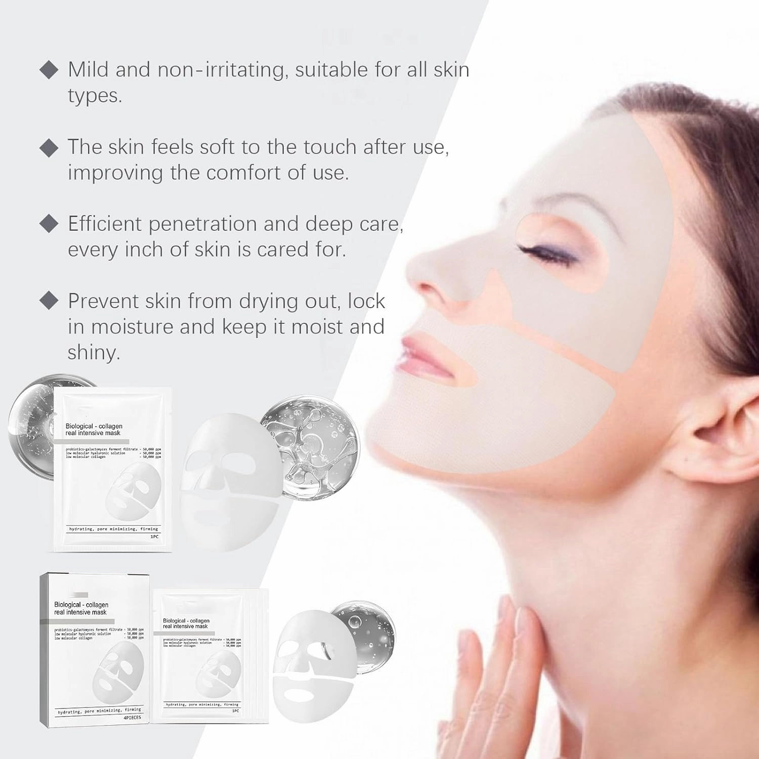Ryvalia Collagen Mask, Ryvalia Bio Collagen Mask, Bio-Collag-en Facial Sheet, Instant Deep Hydration Mask to Shrink Poresinstant Deep Hydration Ma-sk to Shrink Pores (2Box,8Pcs)