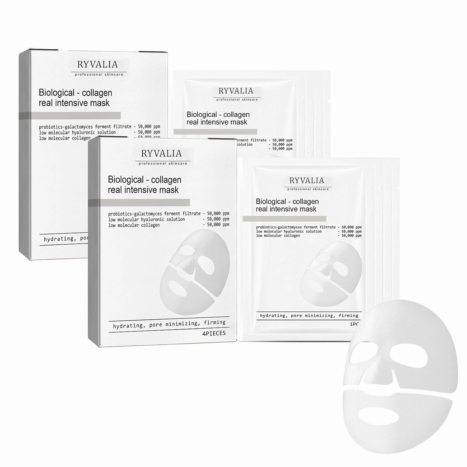 Ryvalia Collagen Mask, Ryvalia Bio Collagen Mask, Bio-Collag-en Facial Sheet, Instant Deep Hydration Mask to Shrink Poresinstant Deep Hydration Ma-sk to Shrink Pores (2Box,8Pcs)