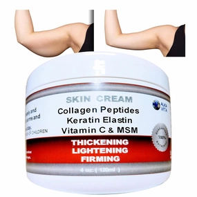 Saggy Skin Firming Arms Wrinkled Neck Body Cream Keratin Collagen Elastin Vitamin C & MSM Thickening Effect Natural Ingredients Only