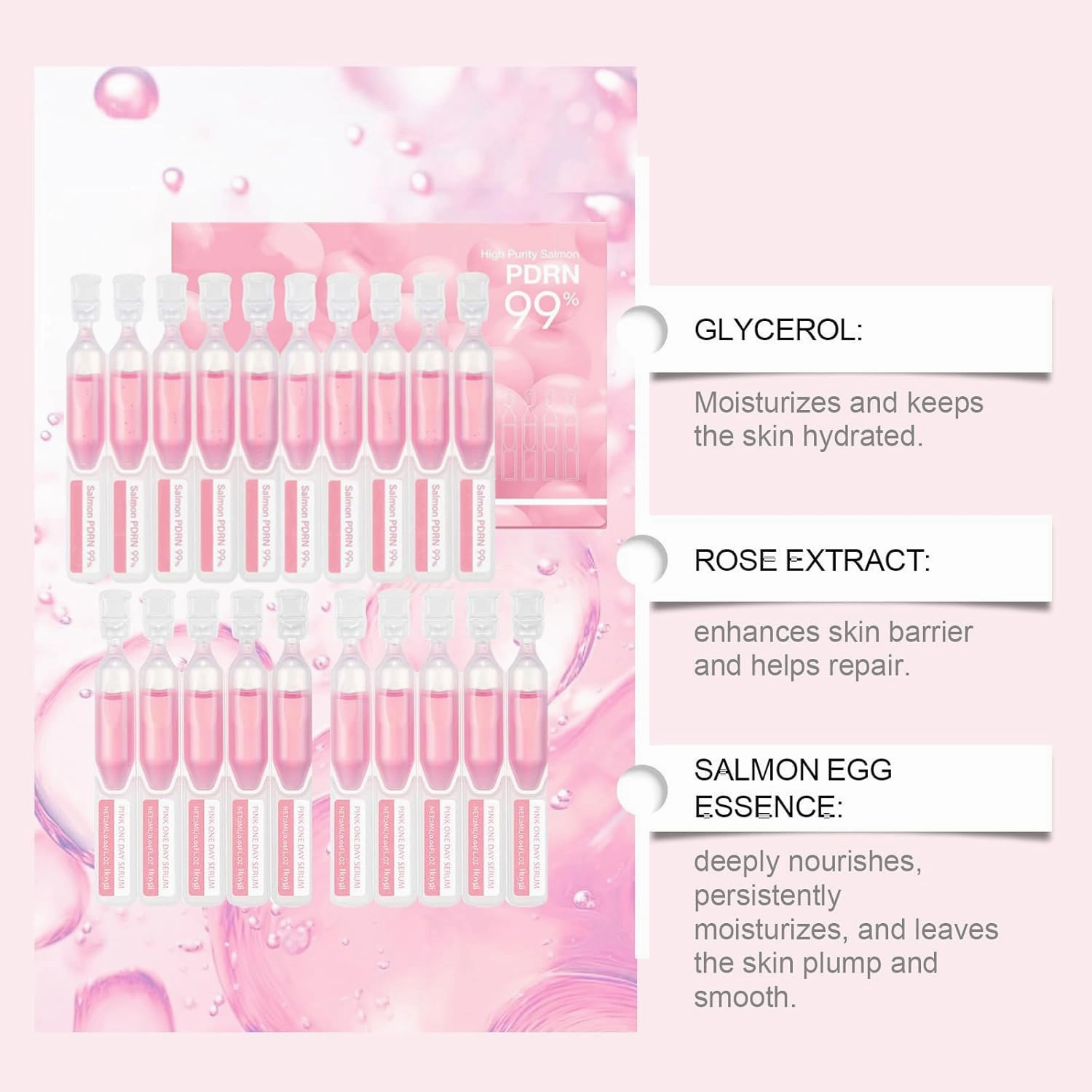 Salmon Pdrn Pink One Day Serum,Pdrn Pink Collagen Capsule Cream,Salmon Dna Repair Essence Ultra-Hydrating Vials,Moisturizer Firming Serum,Deep Hydration,Boosts Skinelasticity (3, Scented)