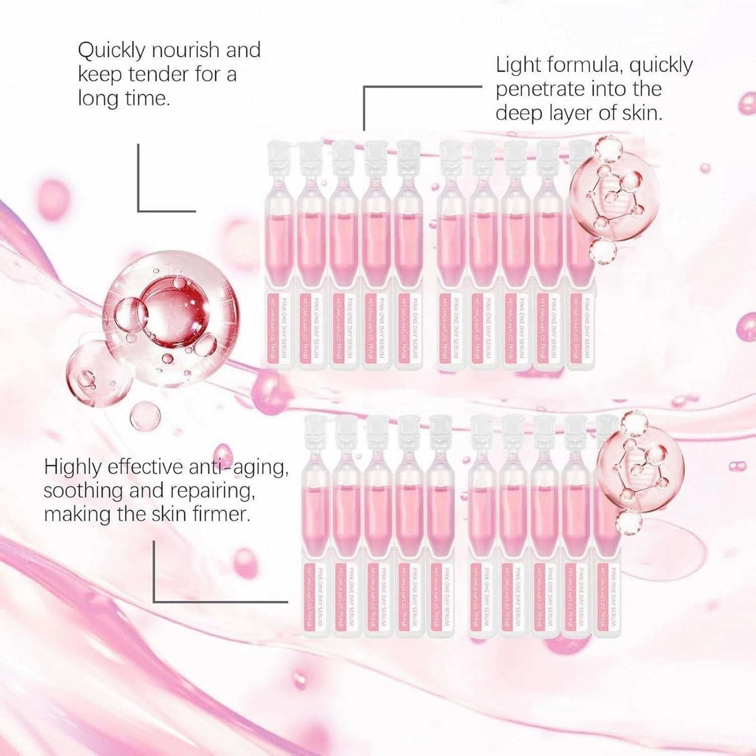 Salmon Pdrn Pink One Day Serum,Pdrn Pink Collagen Capsule Cream,Salmon Dna Repair Essence Ultra-Hydrating Vials,Moisturizer Firming Serum,Deep Hydration,Boosts Skinelasticity (3, Scented)