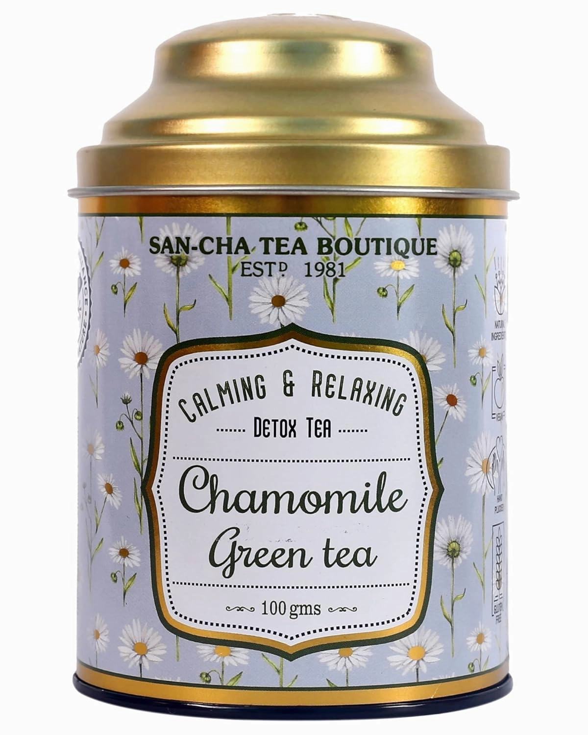 Sancha Tea Boutique, Chamomile Green Tea, Green Teas for Stress & Anxiety, Finest Bed time & Night Time, 100g Loose Leaves, Floral & Vegetal Notes