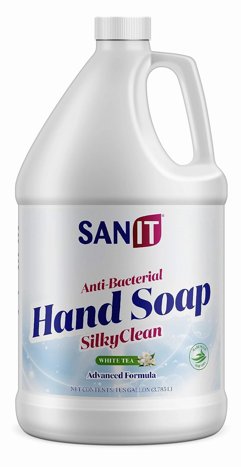Sanit Silky Clean Antibacterial Liquid Gel Hand Soap Refill - Advanced Formula with Coconut Oil and Aloe Vera - All Natural Moisturizing Hand Wash - Made in USA, White Tea, 1 Gallon