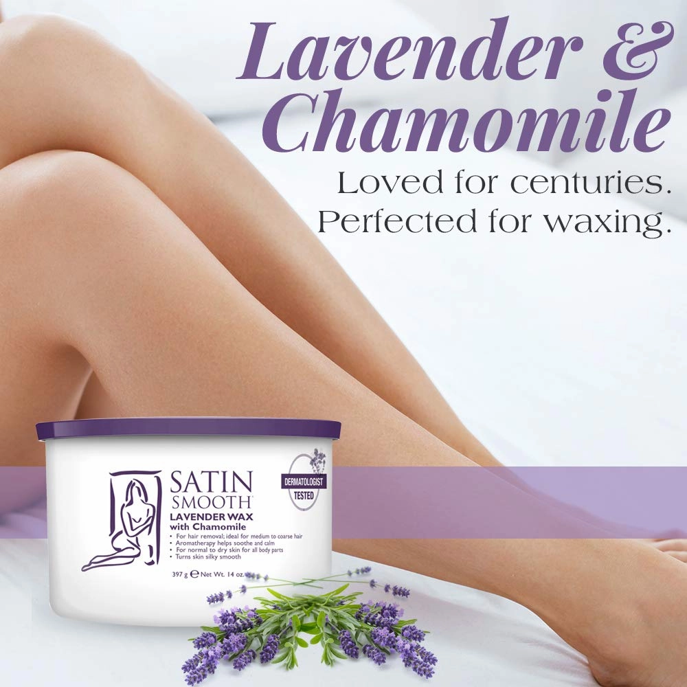 Satin Smooth Lavender Wax with Chamomile, Facial and Full Body Hair Removal Wax, Soothes and Calms, Ideal for Sensitive Skin, Waxing Kit, 14oz, 1-pack