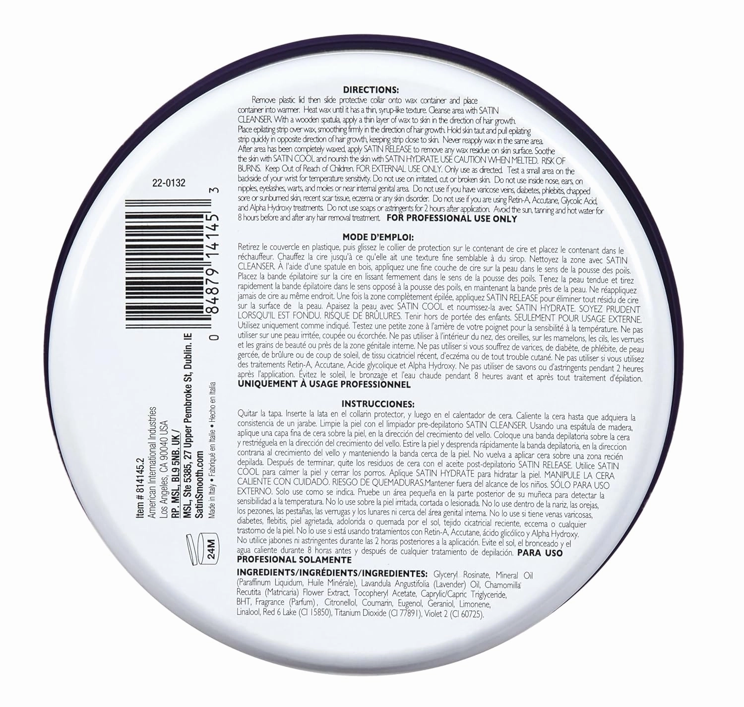 Satin Smooth Lavender Wax with Chamomile, Facial and Full Body Hair Removal Wax, Soothes and Calms, Ideal for Sensitive Skin, Waxing Kit, 14oz, 1-pack