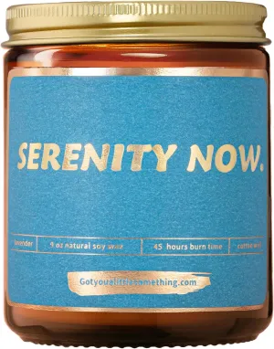 Serenity Now, Lavender Vanilla Scented Candle - Seinfeld Merch Gifts for Women and Men ; Seinfeld TV Show Merchandise, Mothers Day Relaxation Gift Idea for Friends ; Funny Relaxing Soy Candle
