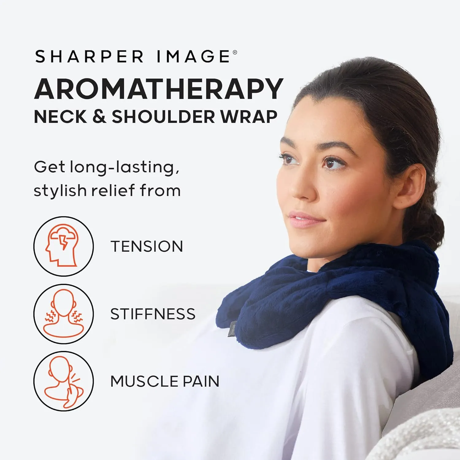 Sharper Image Heated Neck & Shoulder Wrap - Microwavable Warm & Cooling Plush Pad, Scented Aromatherapy (100% Natural Lavender & Herb Spa Blend), Pain Tension Headache Relief Therapy, Gift for Women