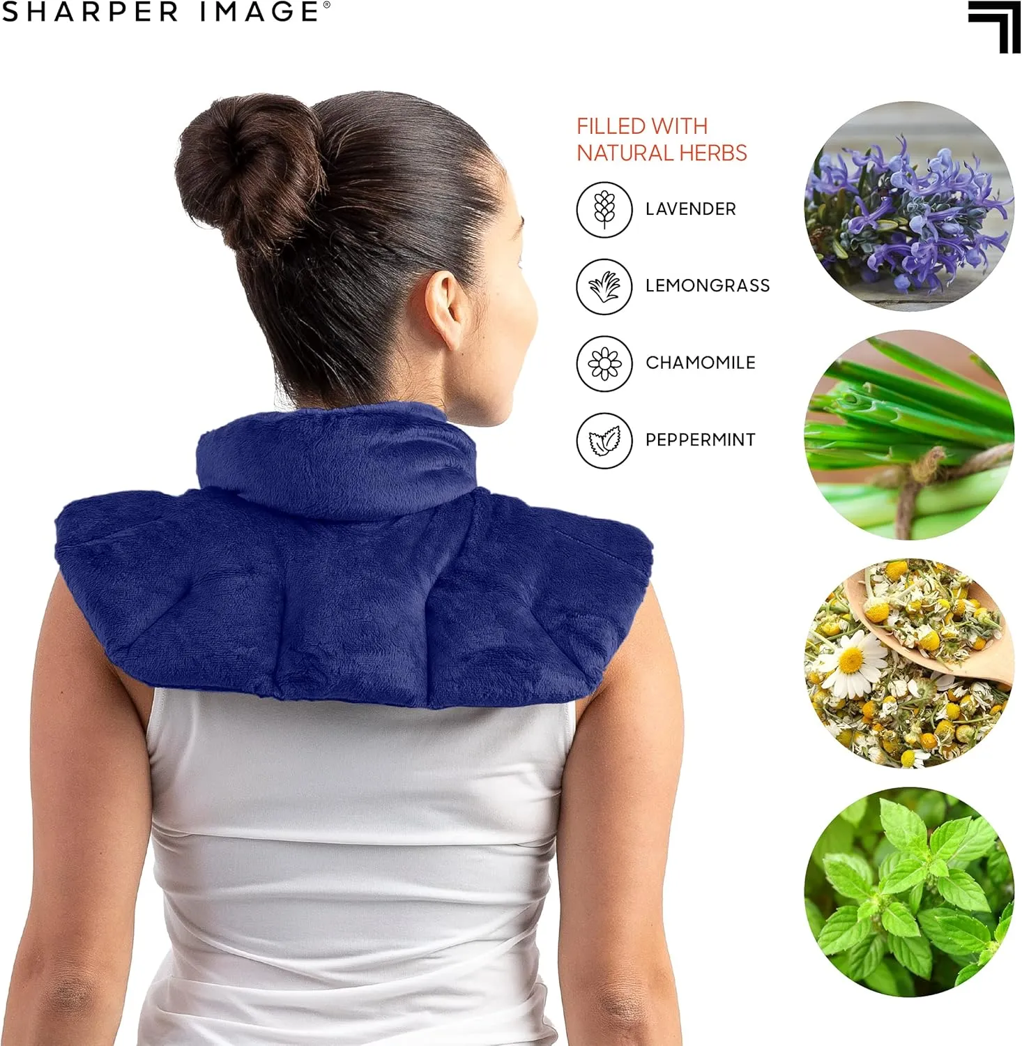 Sharper Image Heated Neck & Shoulder Wrap - Microwavable Warm & Cooling Plush Pad, Scented Aromatherapy (100% Natural Lavender & Herb Spa Blend), Pain Tension Headache Relief Therapy, Gift for Women