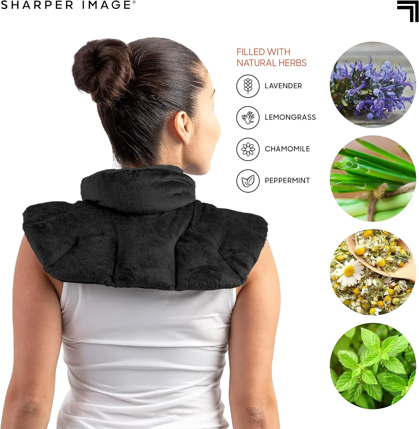 Sharper Image Heated Neck & Shoulder Wrap - Microwavable Warm & Cooling Plush Pad, Scented Aromatherapy (100% Natural Lavender & Herb Spa Blend), Pain Tension Headache Relief Therapy, Gift for Women