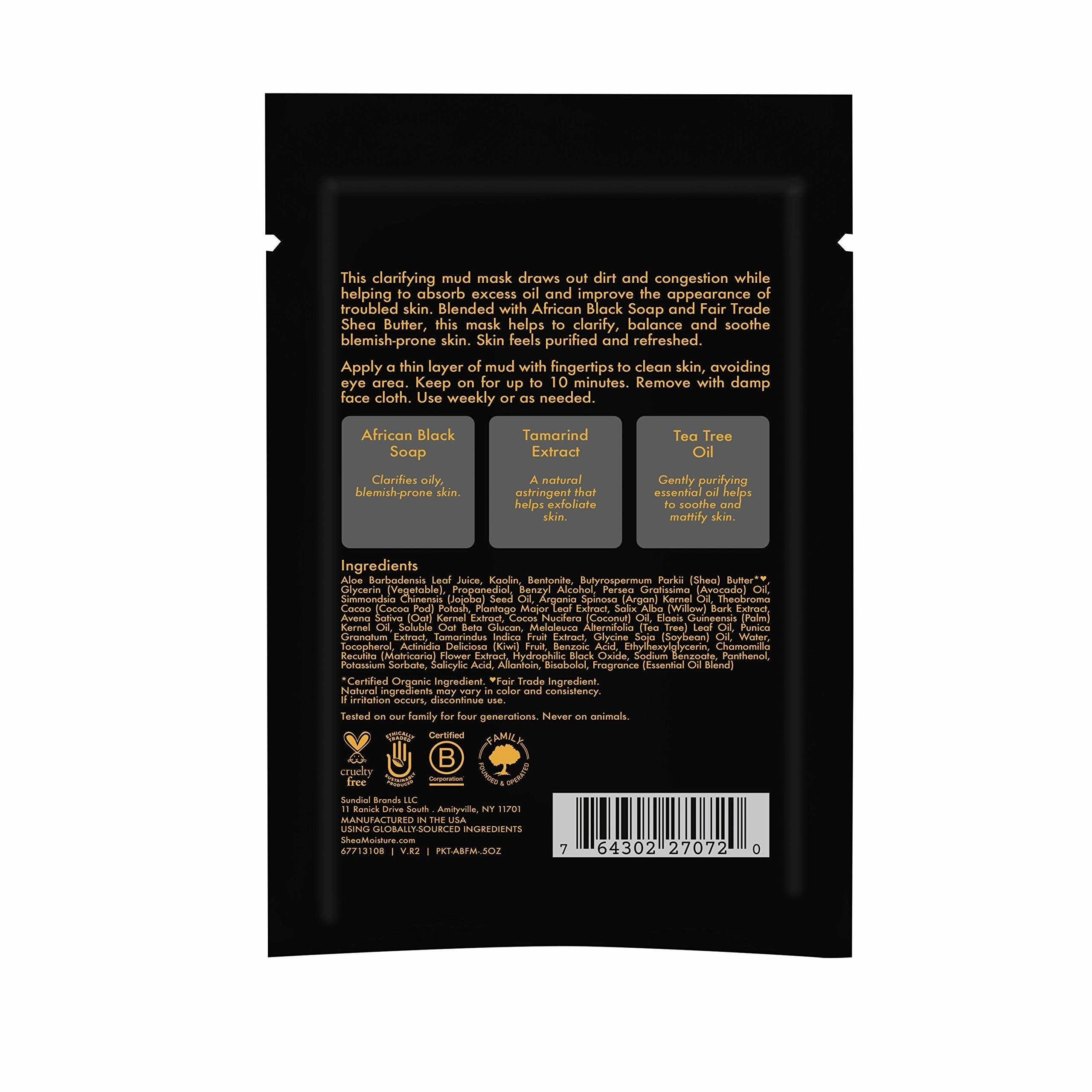 SheaMoisture Mud Mask Packette for Oily, Blemish-Prone Skin African Black Soap to Clarify Skin 0.5 oz
