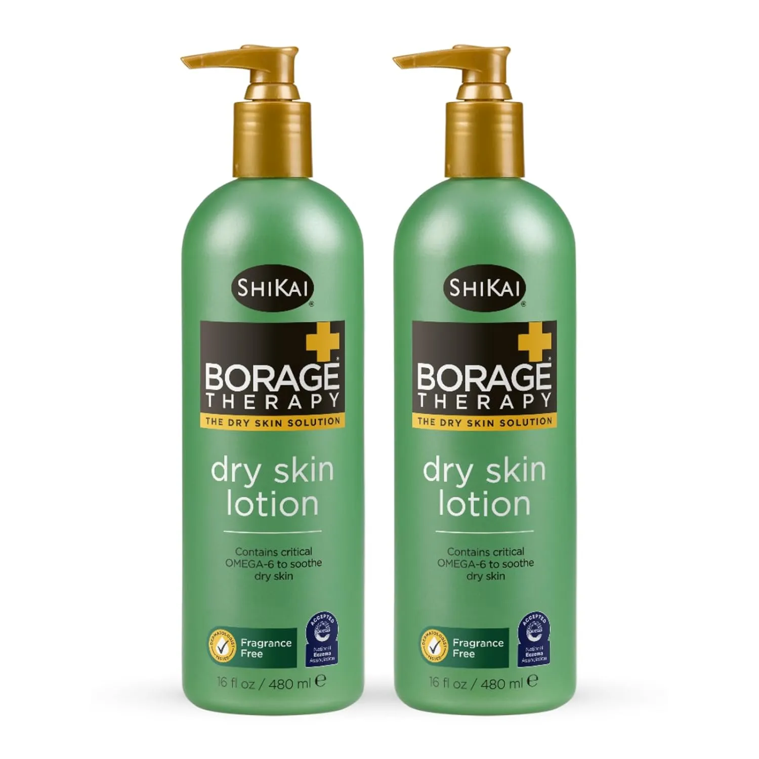 ShiKai Borage Therapy Dry Skin Lotion Moisturizer (16oz, Pack of 2) Unscented Skincare | Hydrating Lotion for Eczema, Dry Hands & Body | With Oatmeal, Shea