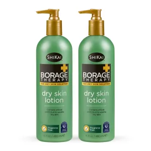 ShiKai Borage Therapy Dry Skin Lotion Moisturizer (16oz, Pack of 2) Unscented Skincare | Hydrating Lotion for Eczema, Dry Hands & Body | With Oatmeal, Shea