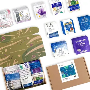 Sippingly Sleep Tea Sampler – 40 Herbal Tea Bags, 10 Calming Flavors with Valerian Root, Passionflower, and Lavender – Bedtime, Nighttime Tea for Sleep and Relaxation
