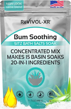 Sitz Bath for Hemorrhoids Soothing 20-in-1 Salts Mix   E Oils, 15 Soaks Concentrate for Toilet Seat Basin – Comfort Relief, Made in USA with Premium Natural Ingredients Including Aloe & Epsom Salts