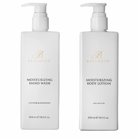 Skin Care Set - Hand Wash & Body Lotion - Scented with Cedarwood, Green Mandarin, Lavender - Hotel Body Care Amenities - 10 oz, White