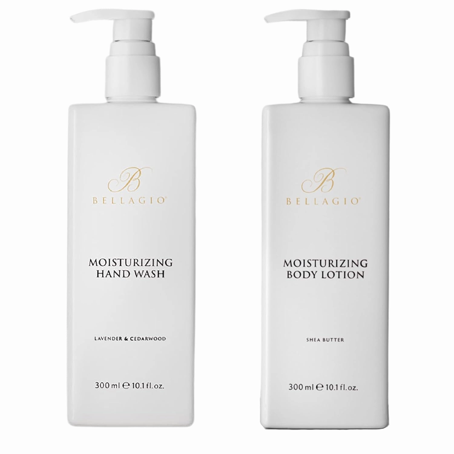 Skin Care Set - Hand Wash & Body Lotion - Scented with Cedarwood, Green Mandarin, Lavender - Hotel Body Care Amenities - 10 oz, White